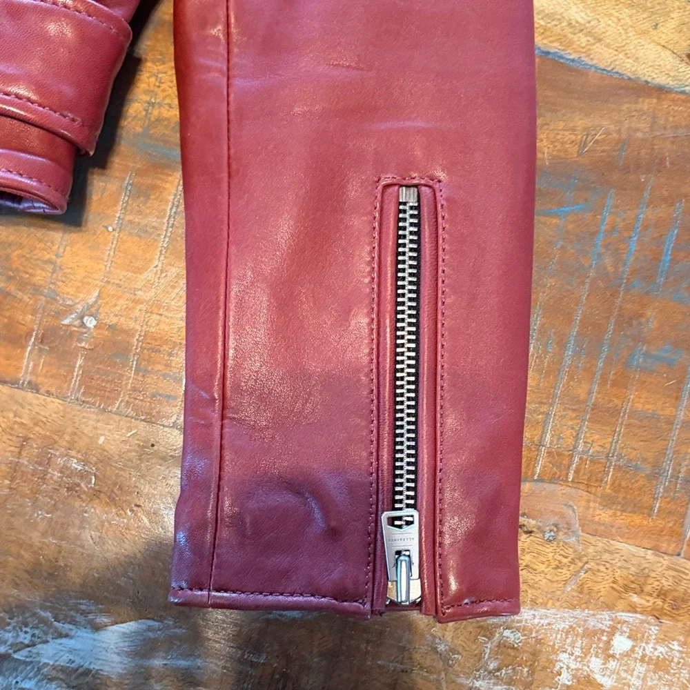 All Saints Dark-Cherry Leather Balfern Biker Jacket (size- US:6, EU:38, UK:10) - Picture 7 of 14
